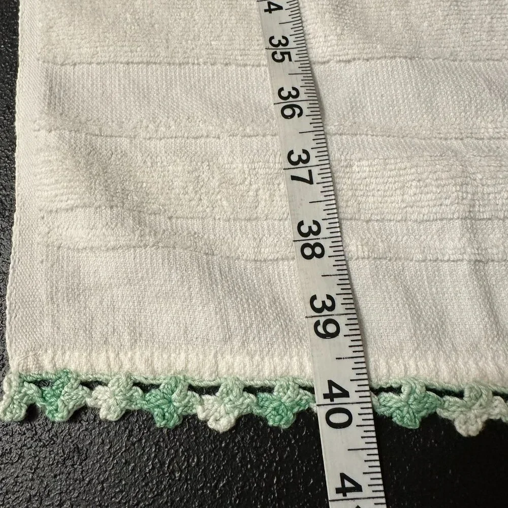 Vintage Cannon Towel with Hand Crochet Basket in Variegated Green Weave Design
